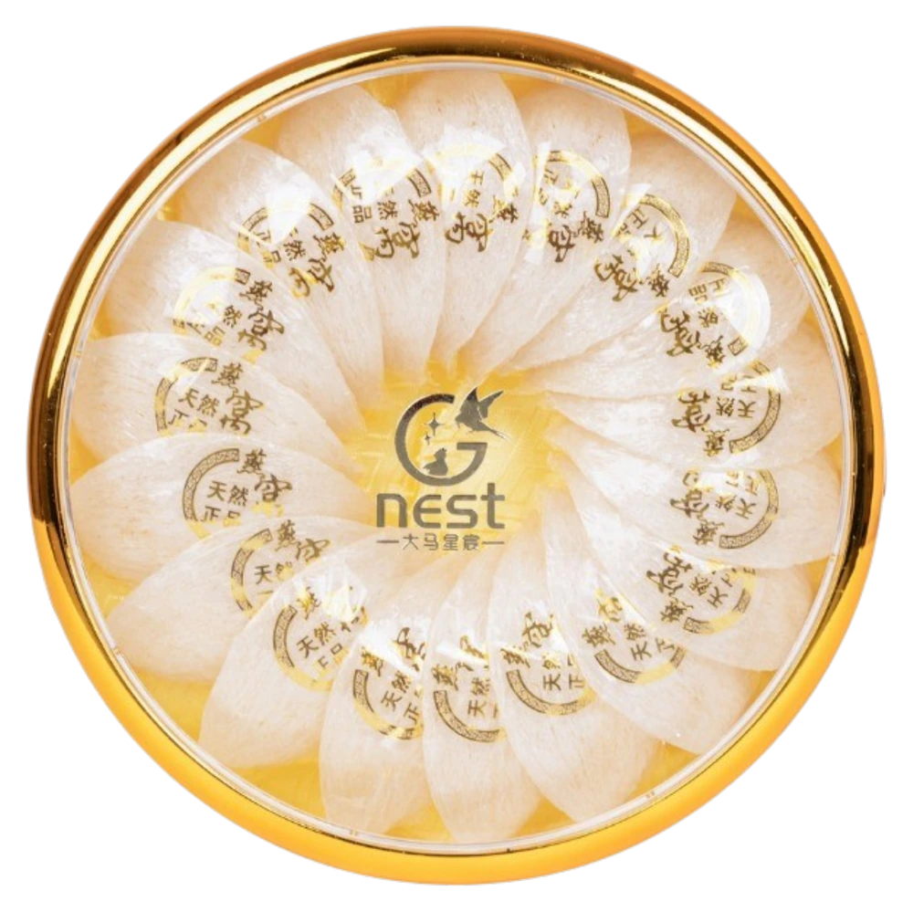 经典燕窝礼盒 · 圆形金边内盘燕盏放射排列